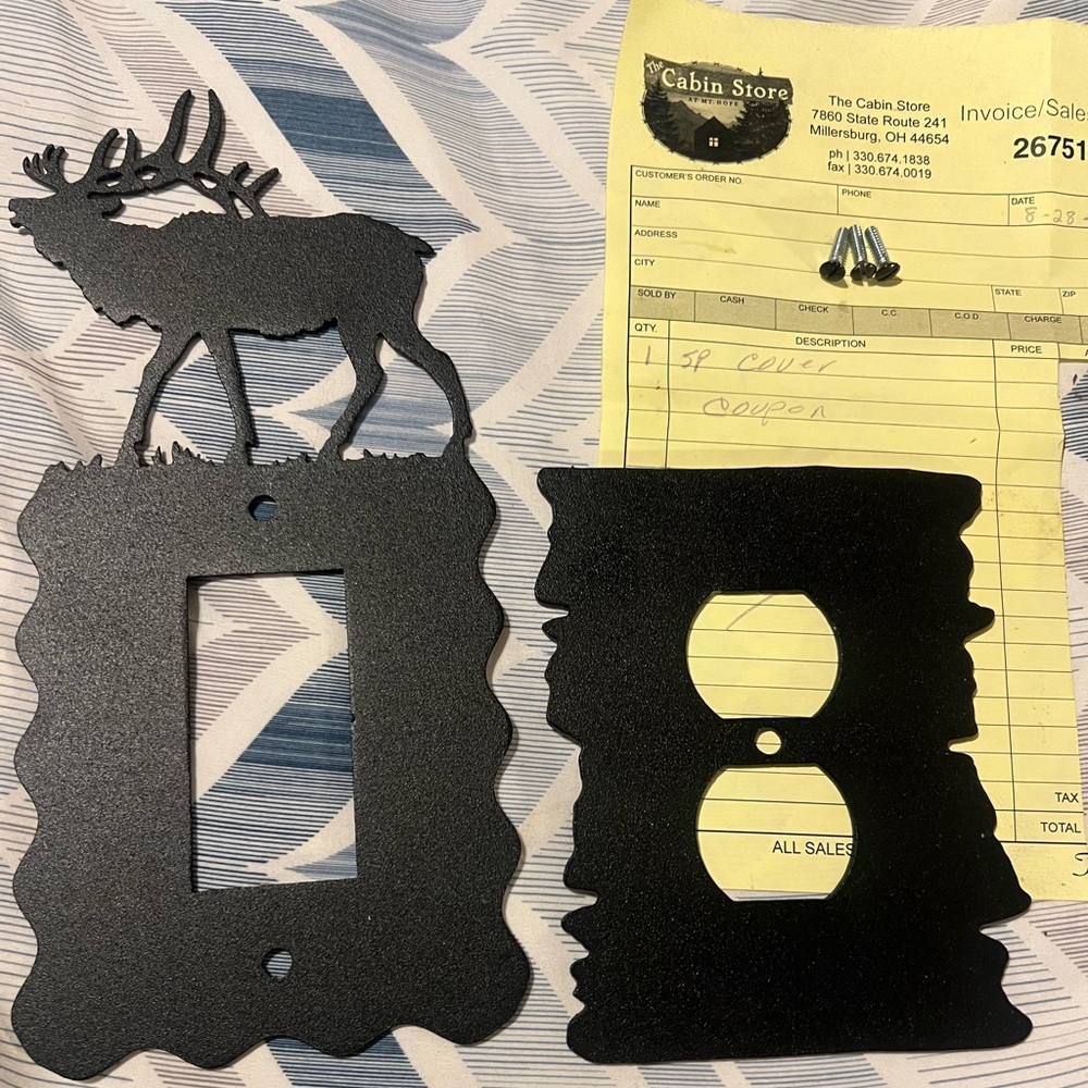Amish, Cabin Store, 2 Black Metal Switch Plates with 3 Screws, New Ohio Made